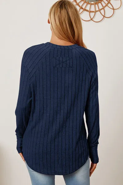 Ribbed Thumbhole Sleeve Lightweight Sweater in Various Colors