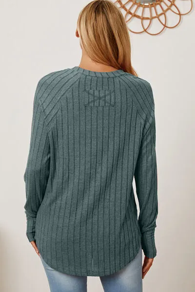 Ribbed Thumbhole Sleeve Lightweight Sweater in Various Colors