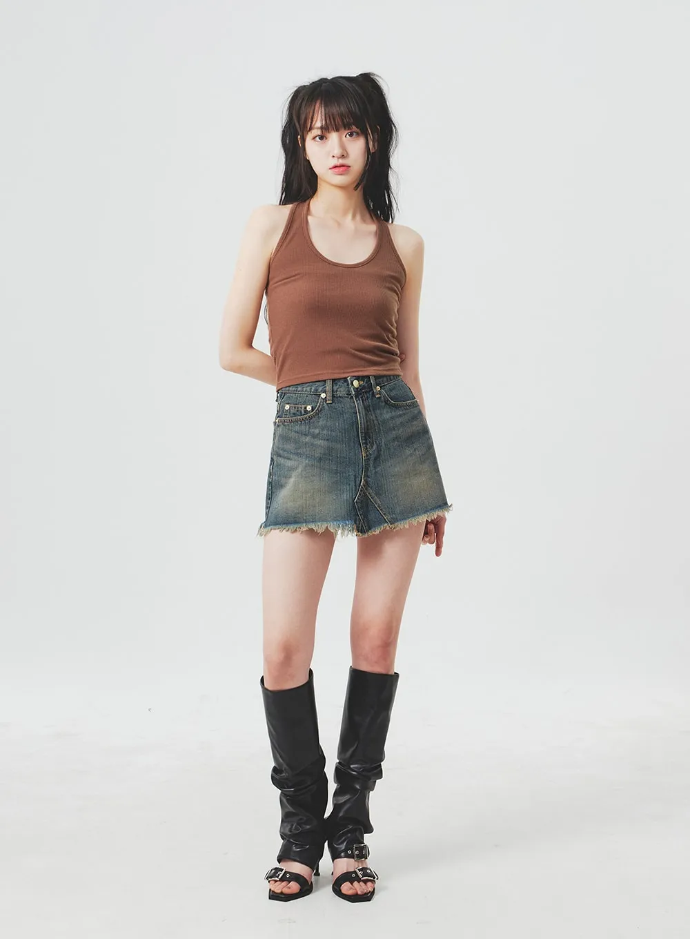 Ripped Denim Mini Skirt BA305