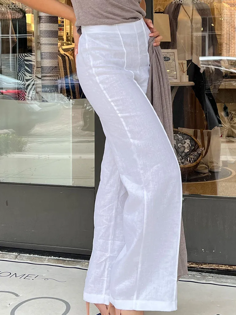 Riviera White Linen Pant