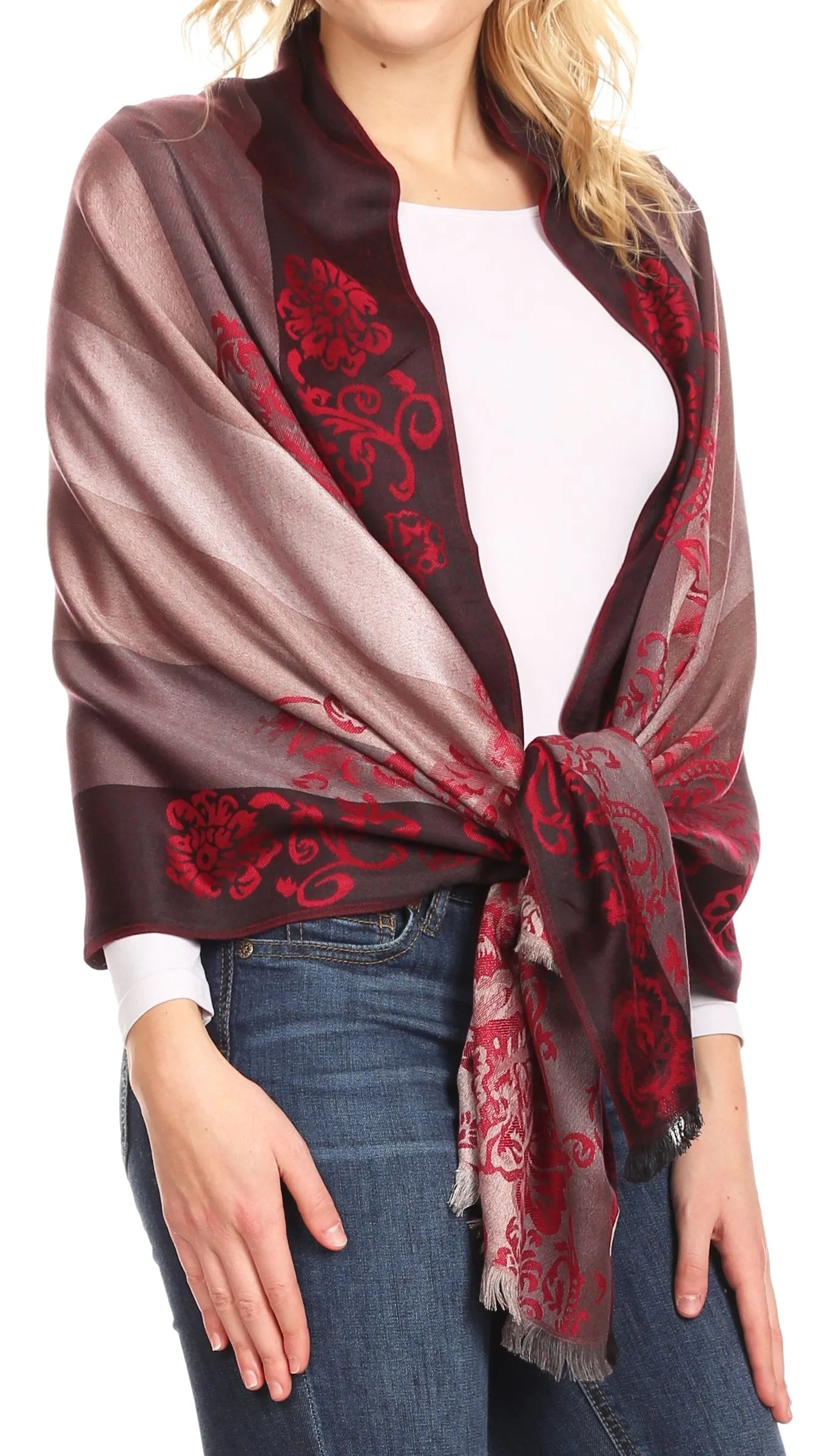 Sakkas Damari Women's Silky Soft Reversible Border Woven Pashmina Scarf Shawl Wrap