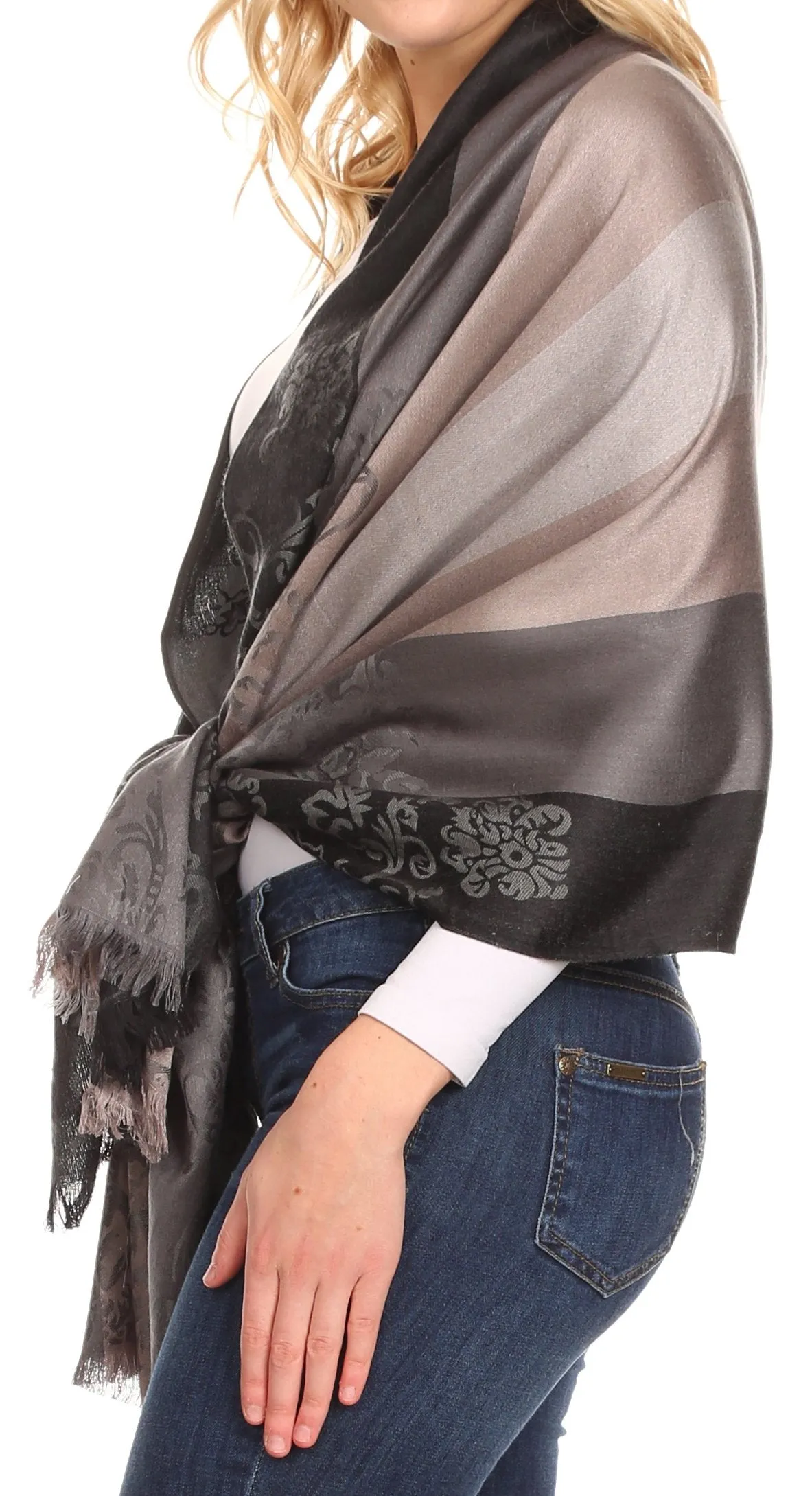 Sakkas Damari Women's Silky Soft Reversible Border Woven Pashmina Scarf Shawl Wrap