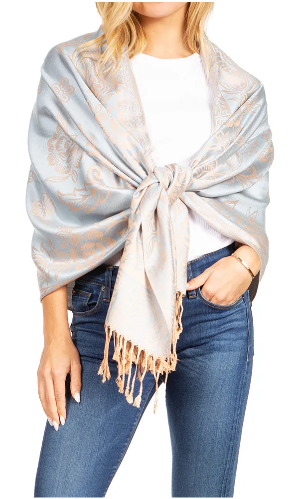 Sakkas Damari Women's Silky Soft Reversible Border Woven Pashmina Scarf Shawl Wrap