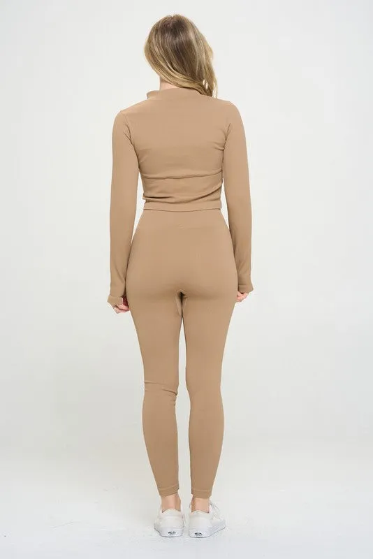 Seamless Ribbed Tracksuit Zip-up Two-Piece Set