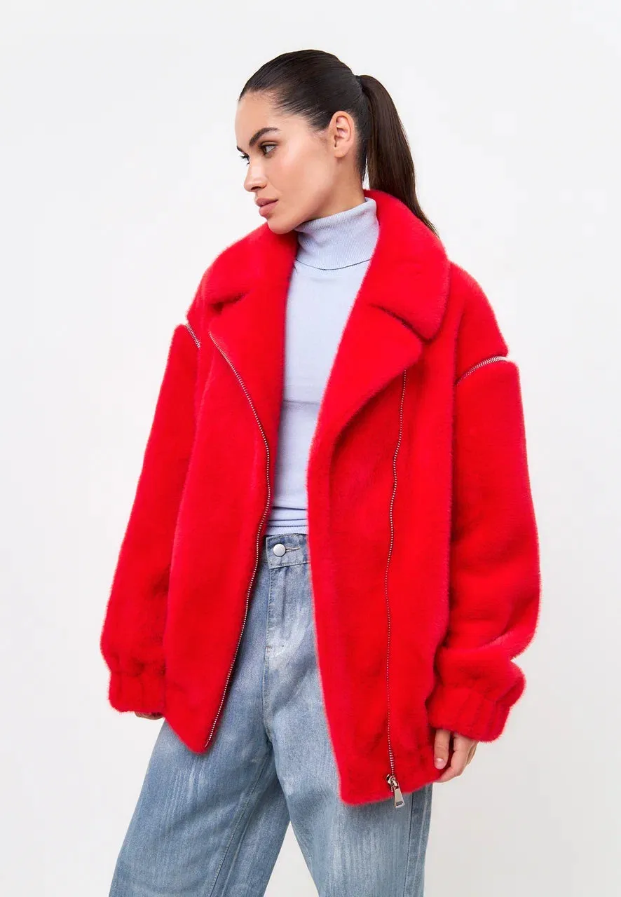 Short Faux Fur Coat Marilyn - Red