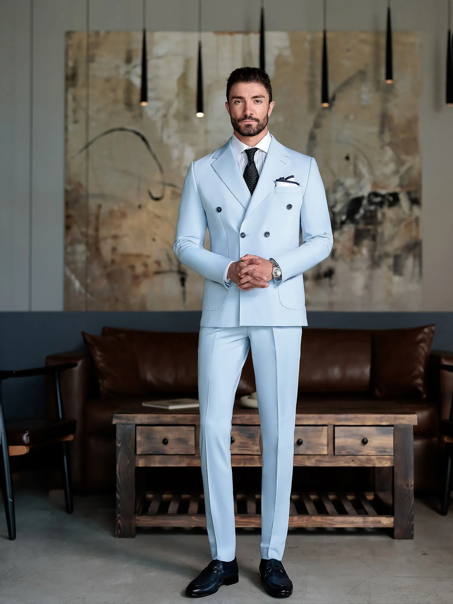 Sky-Blue Double Breasted Suit 2-Piece