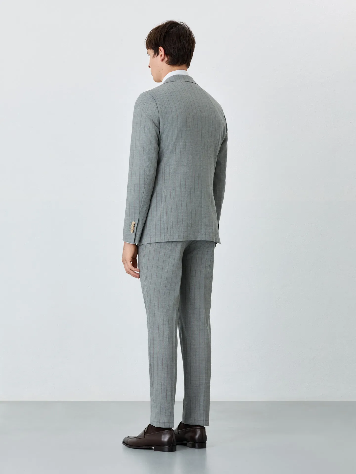 Slim Fit Suit In Wool-elastane Blend With Stripes