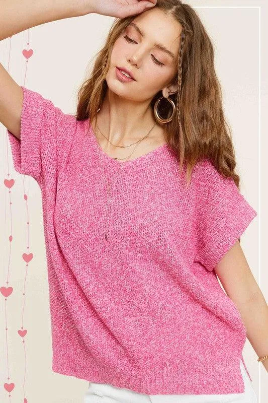 Soft Lightweight V-Neck Short Sleeve Sweater Top