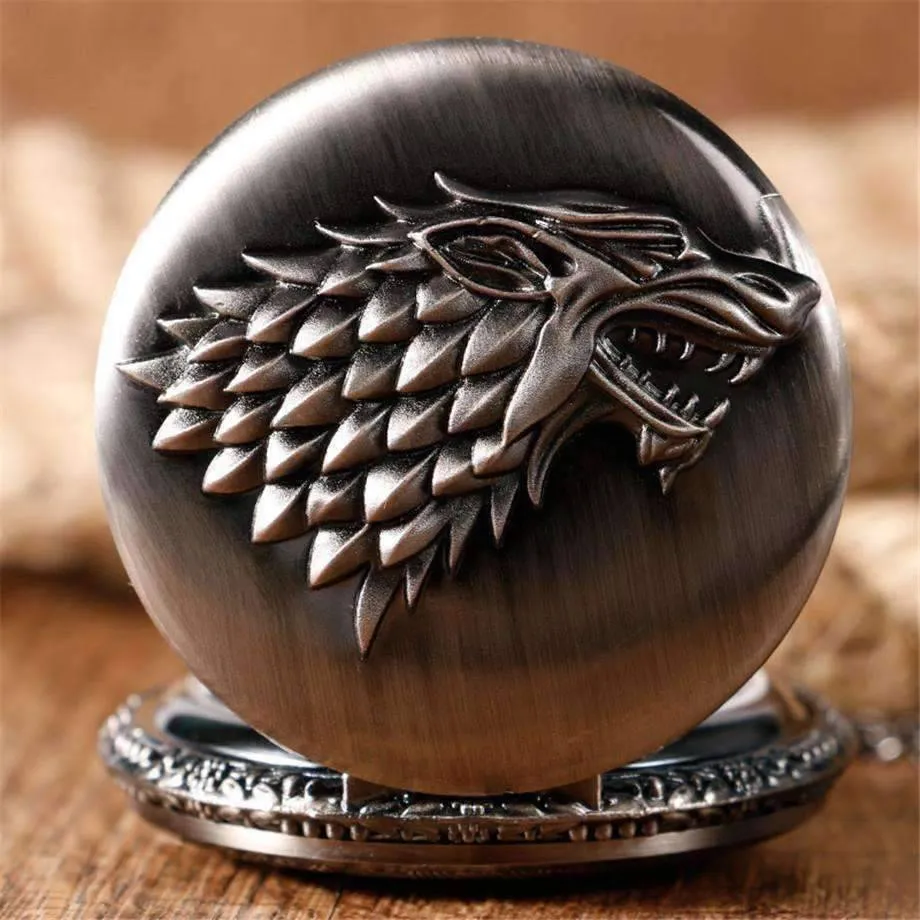 Stark Throne Wolf Embossed Bronze Pocket Watch - Silver or Bronze