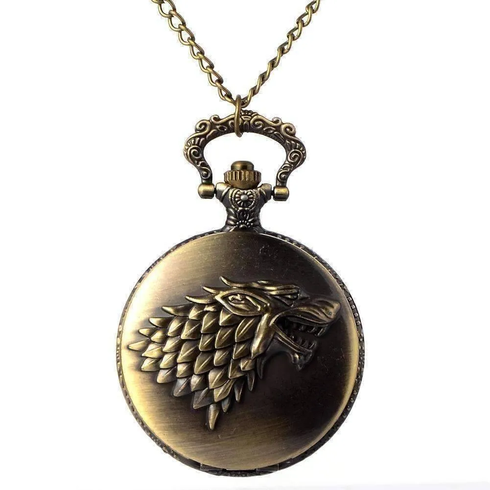 Stark Throne Wolf Embossed Bronze Pocket Watch - Silver or Bronze