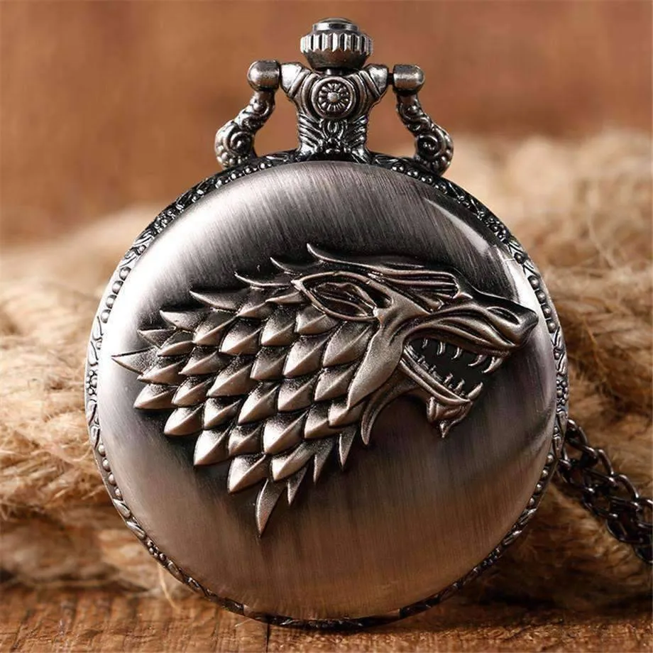 Stark Throne Wolf Embossed Bronze Pocket Watch - Silver or Bronze