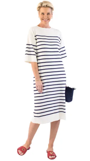 Striped Knit Dress - White / Navy