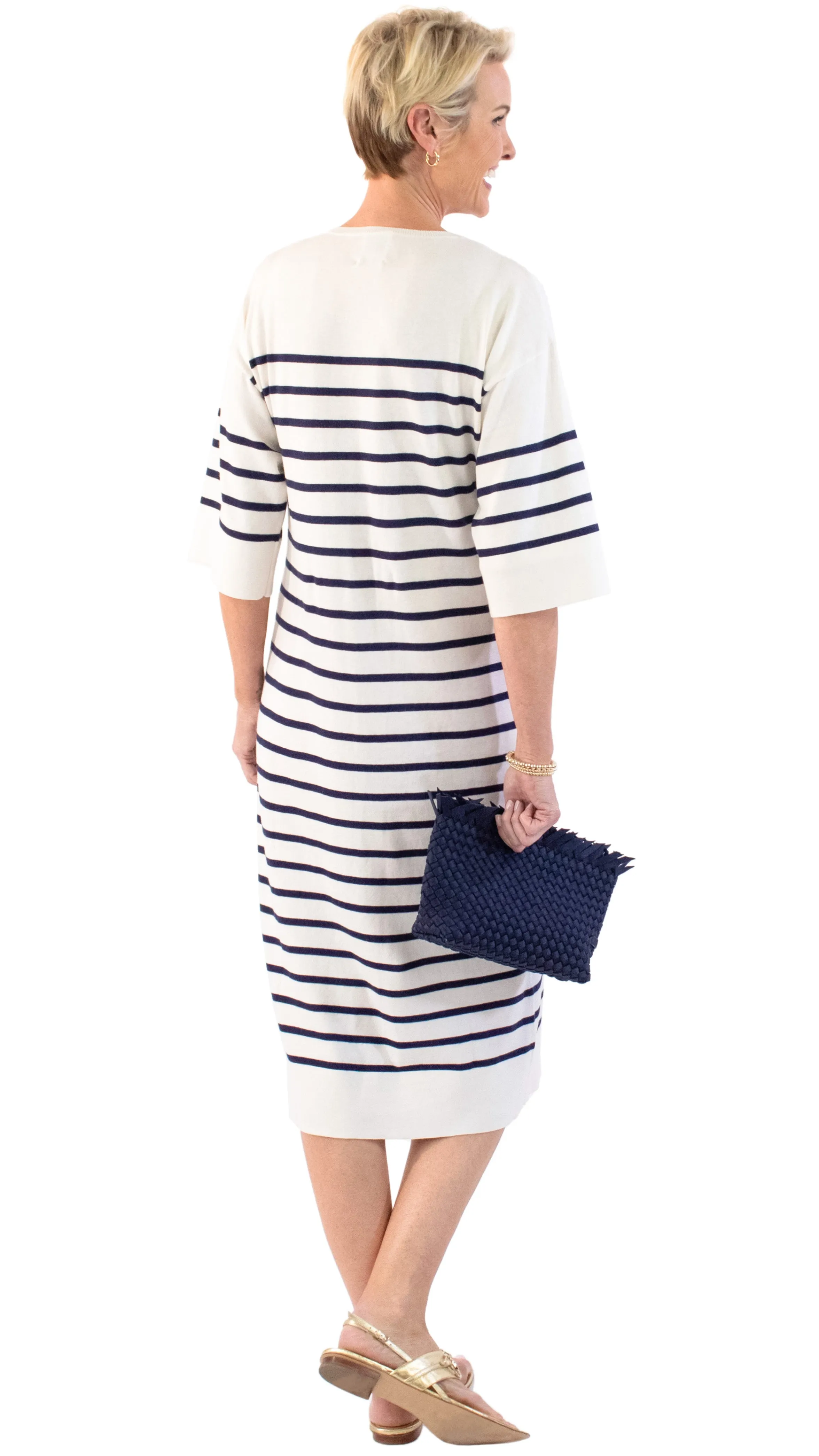 Striped Knit Dress - White / Navy