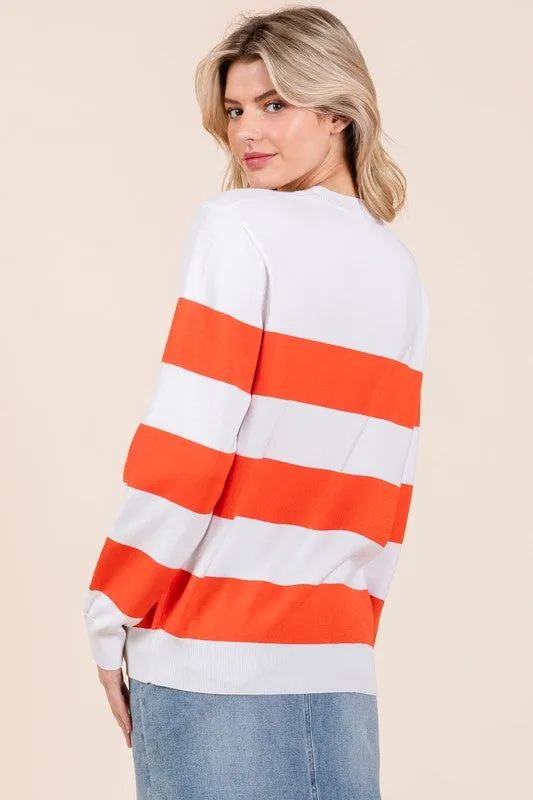 Striped Lightweight Long Sleeve Knit Sweater