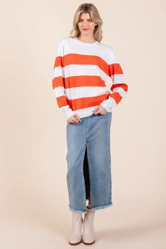 Striped Lightweight Long Sleeve Knit Sweater