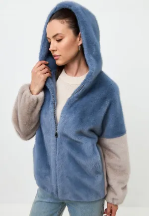 Stylish Hooded Faux Fur Jacket Reyna - Blue