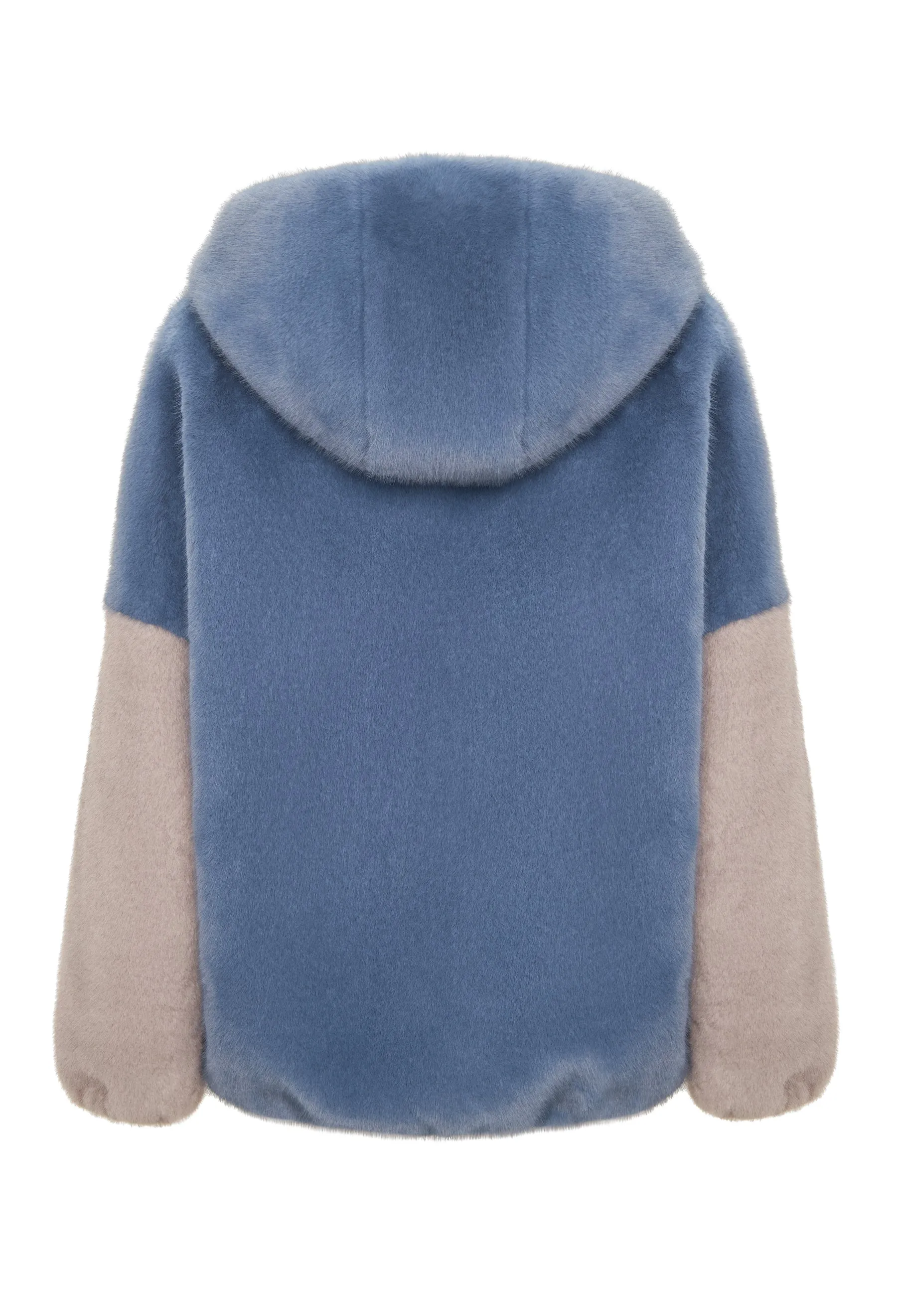 Stylish Hooded Faux Fur Jacket Reyna - Blue