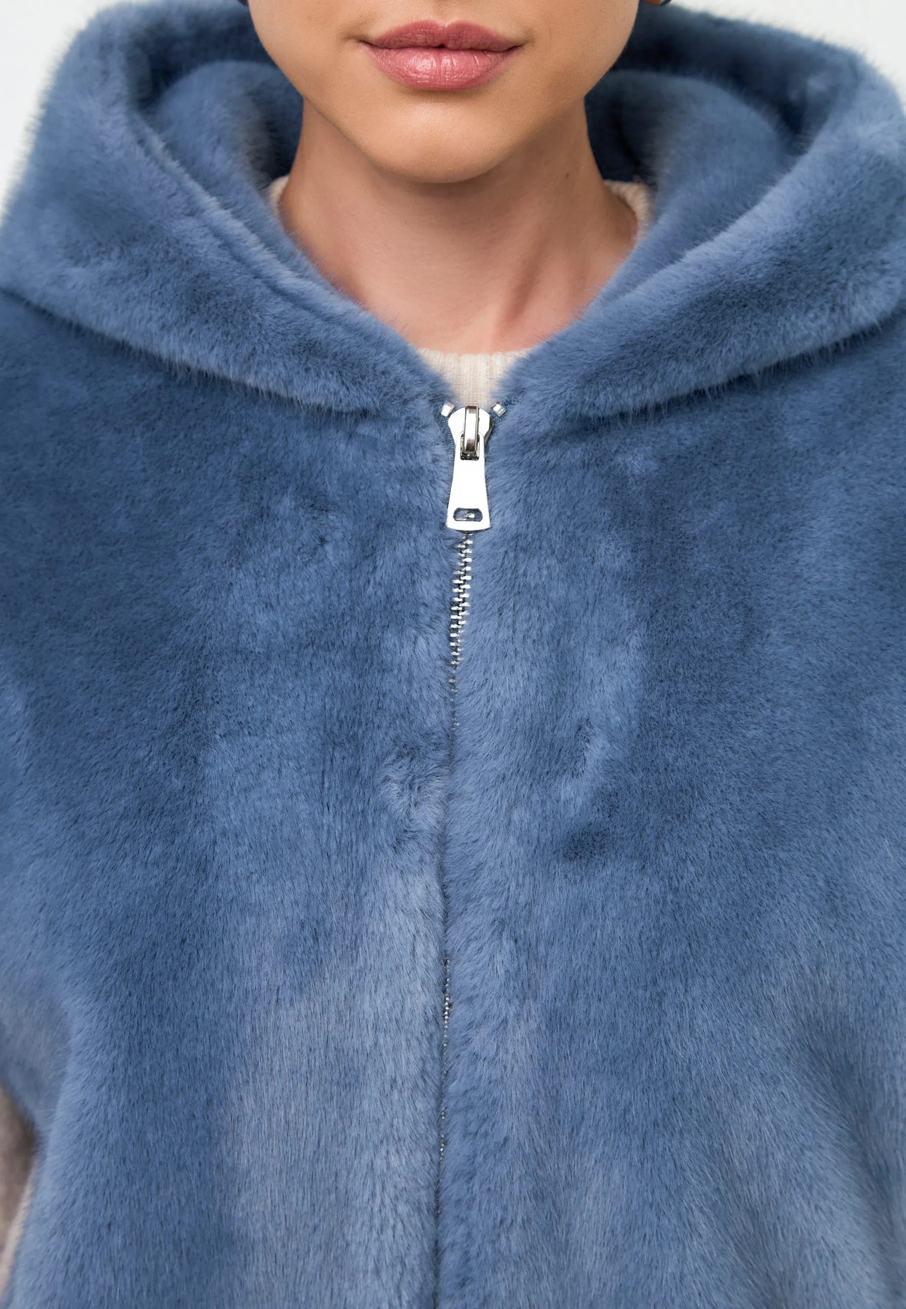 Stylish Hooded Faux Fur Jacket Reyna - Blue