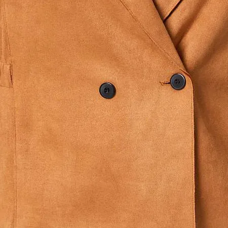 Suede Texture 3/4 Sleeve Cropped Trench Coat