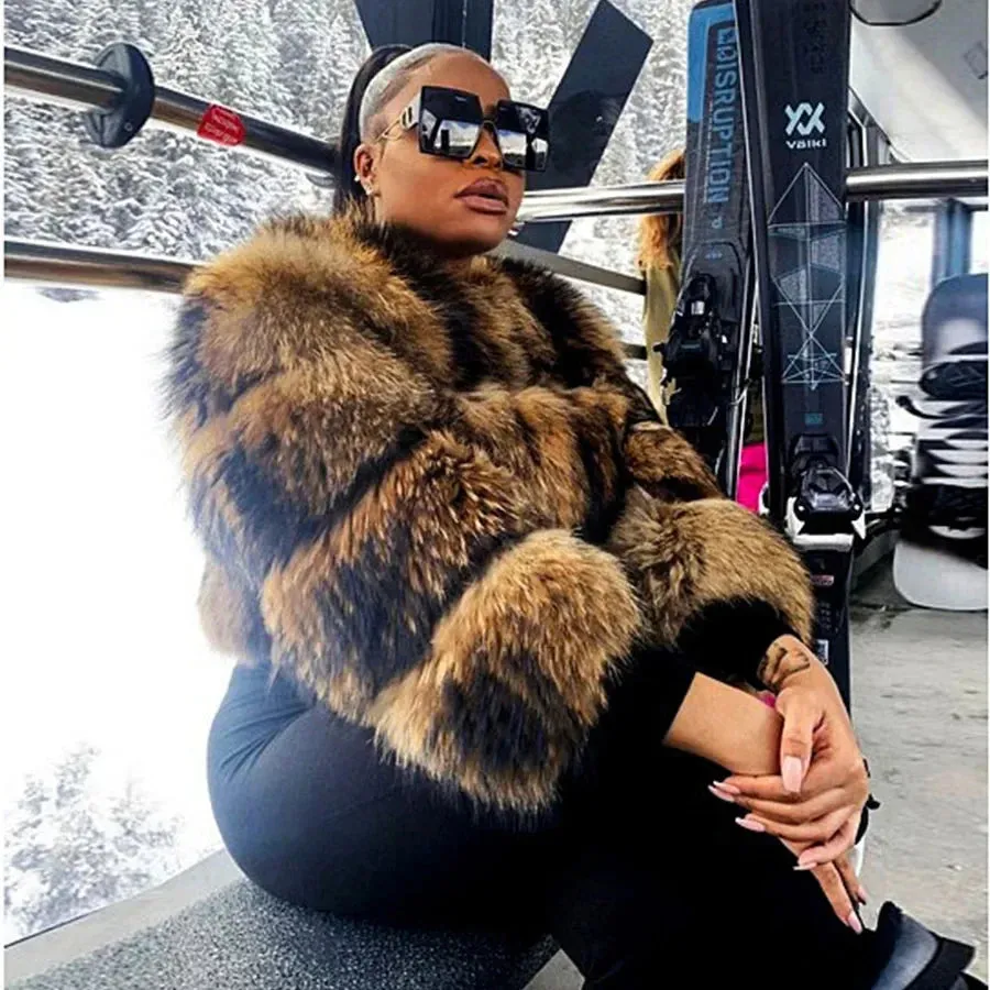 Super Hot Women Luxury Thick Real Fur Coat