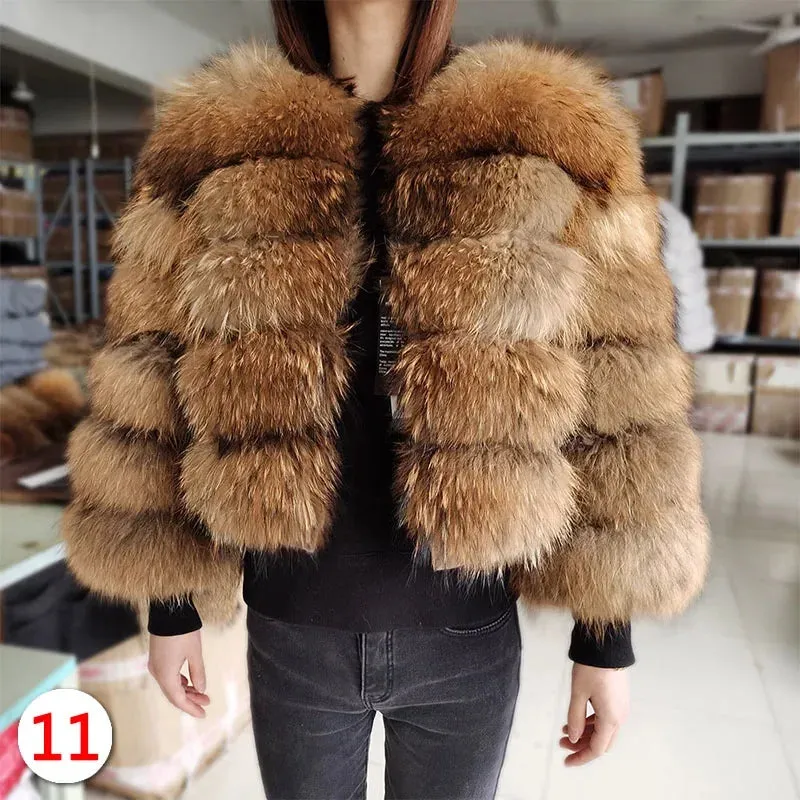 Super Hot Women Luxury Thick Real Fur Coat