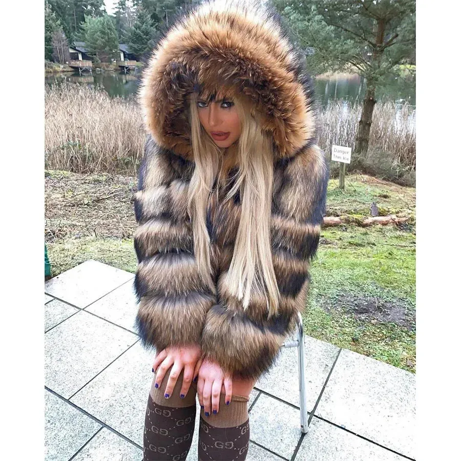 Super Hot Women Luxury Thick Real Fur Coat