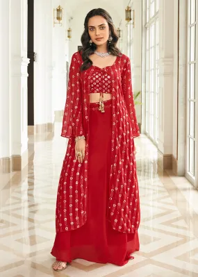 Tempting Red 3 Piece Sequins Embroidered Palazzo Suit