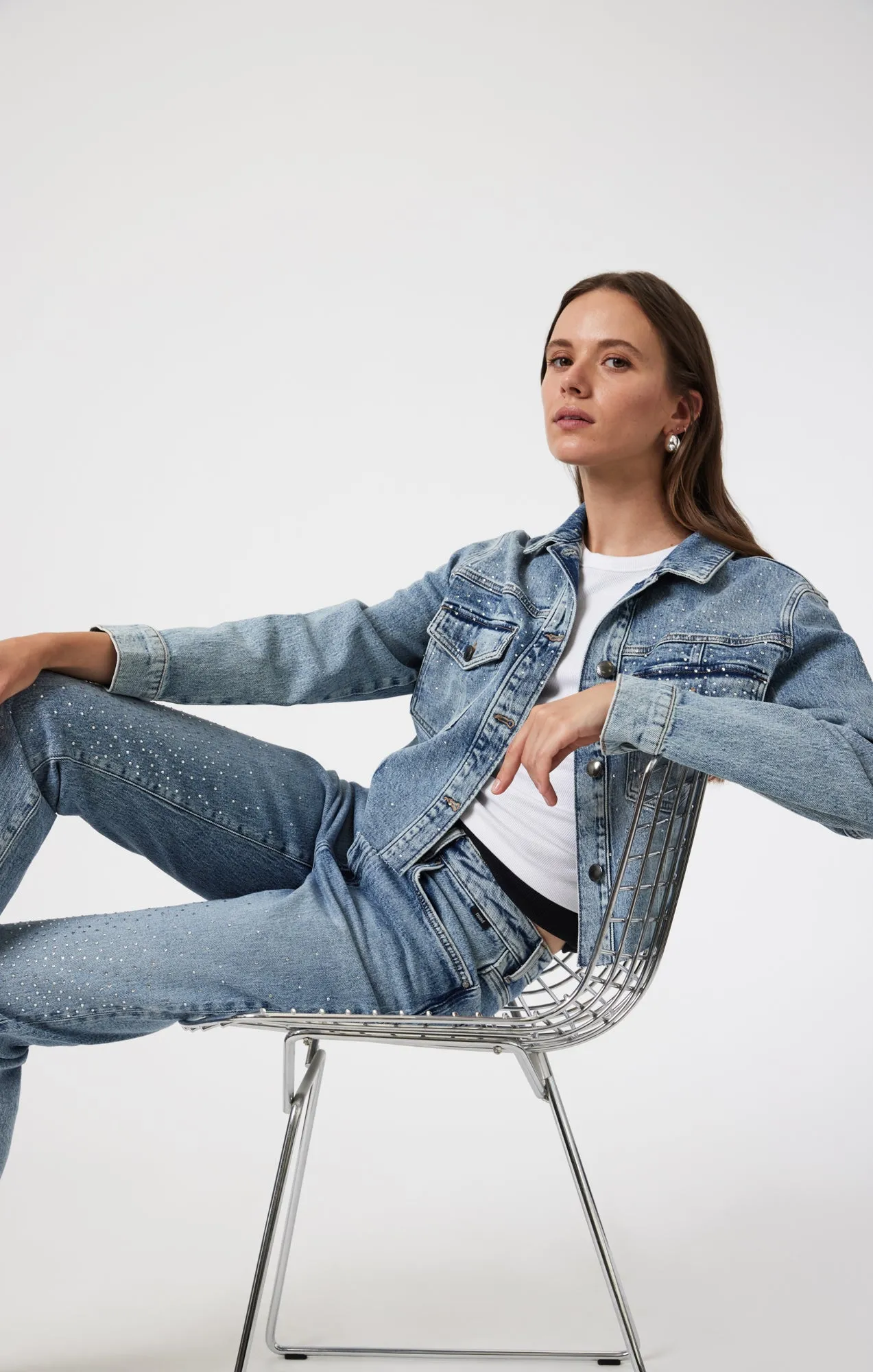 THALIA JACKET IN SHINY MID DENIM