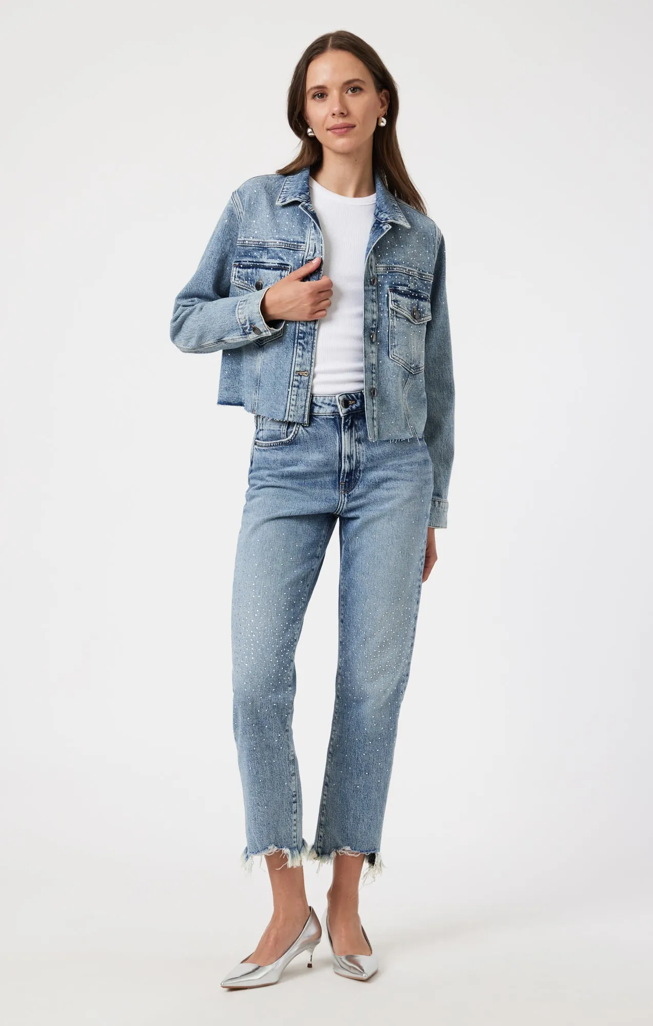 THALIA JACKET IN SHINY MID DENIM