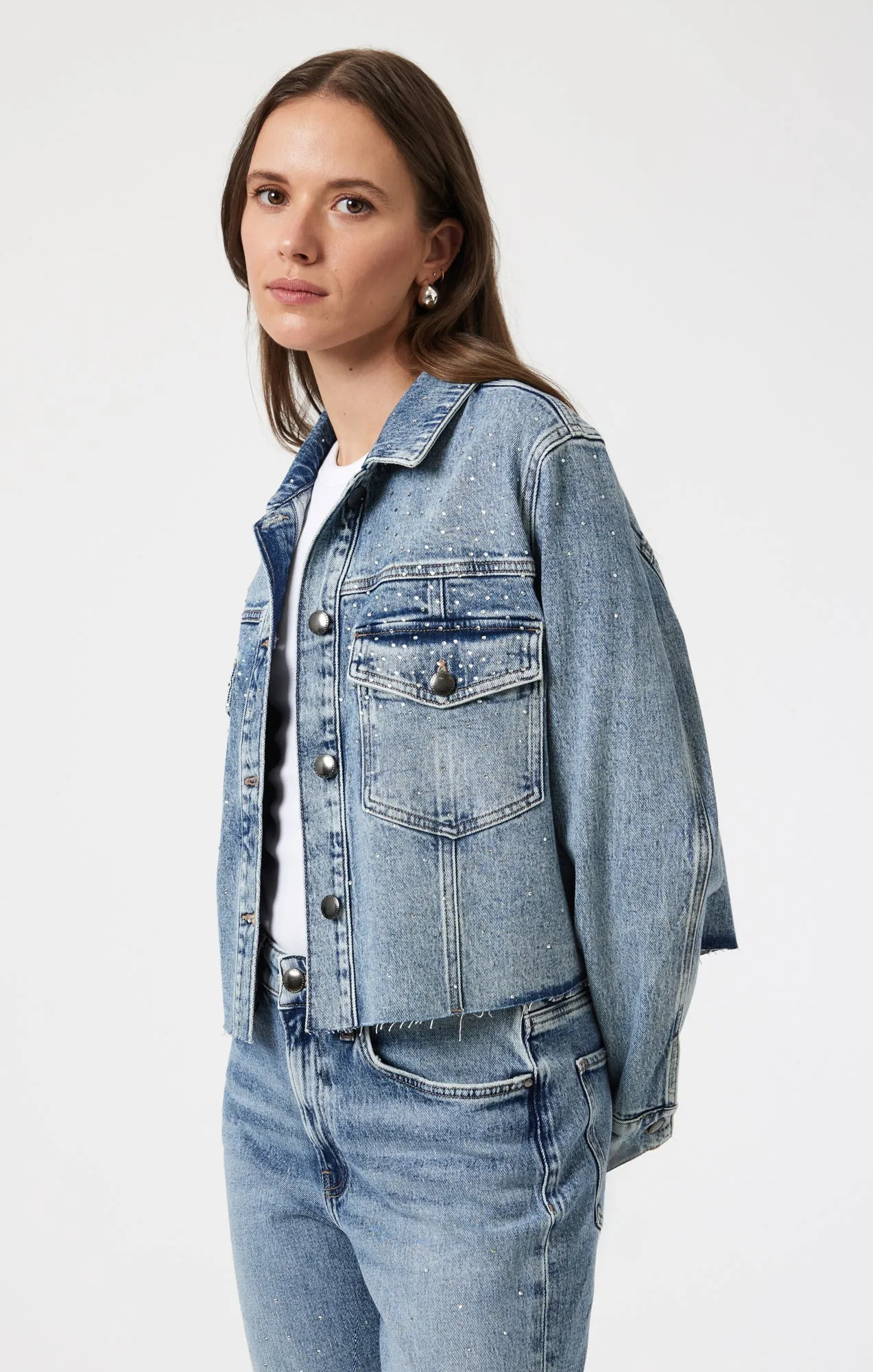 THALIA JACKET IN SHINY MID DENIM