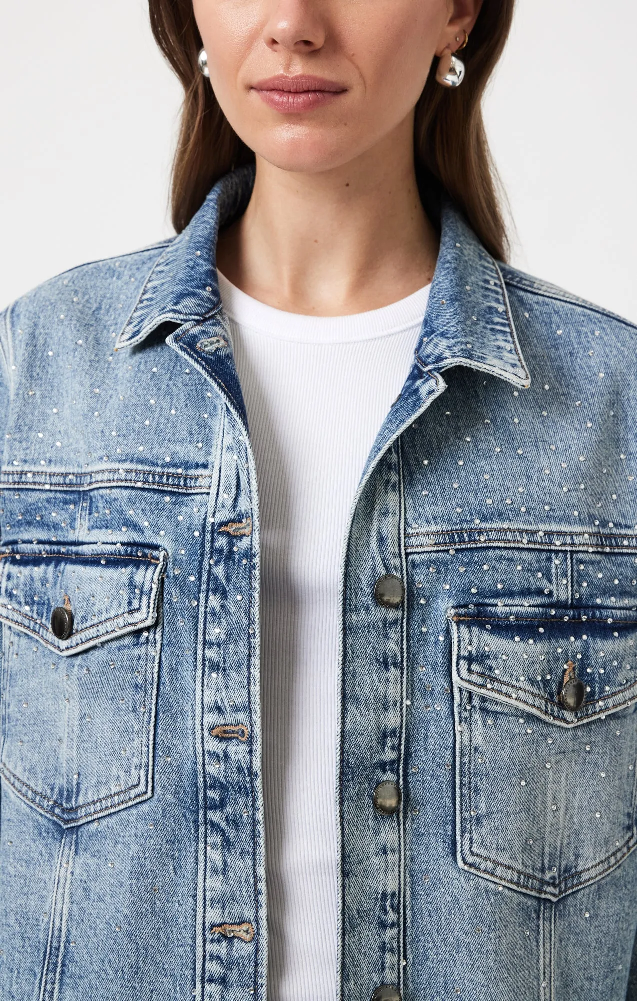 THALIA JACKET IN SHINY MID DENIM