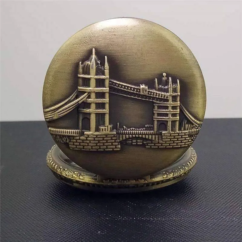 Tower Bridge Embossed Bronze Pocket Watch