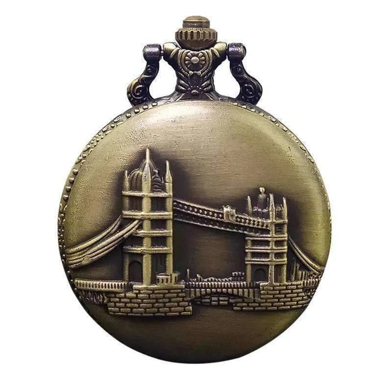 Tower Bridge Embossed Bronze Pocket Watch