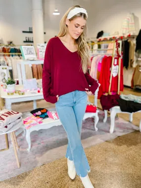 V Neckline Lightweight Sweater- Burgundy