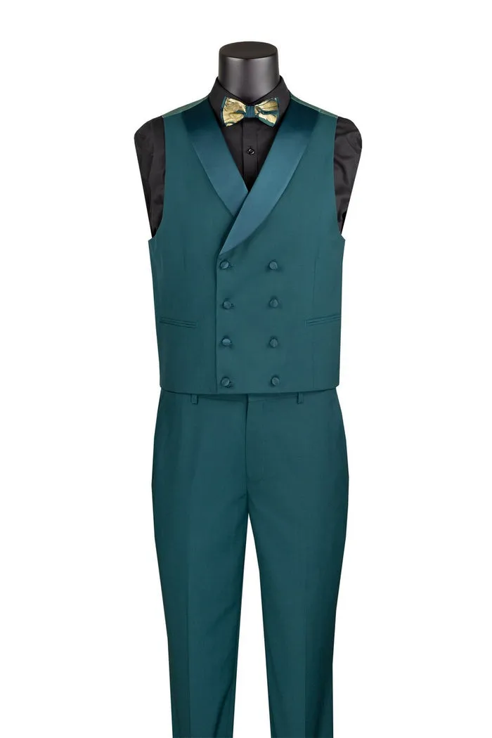 Vinci Modern Fit 3 Piece Suit with Matching Bow Tie Emerald MVJQ-1