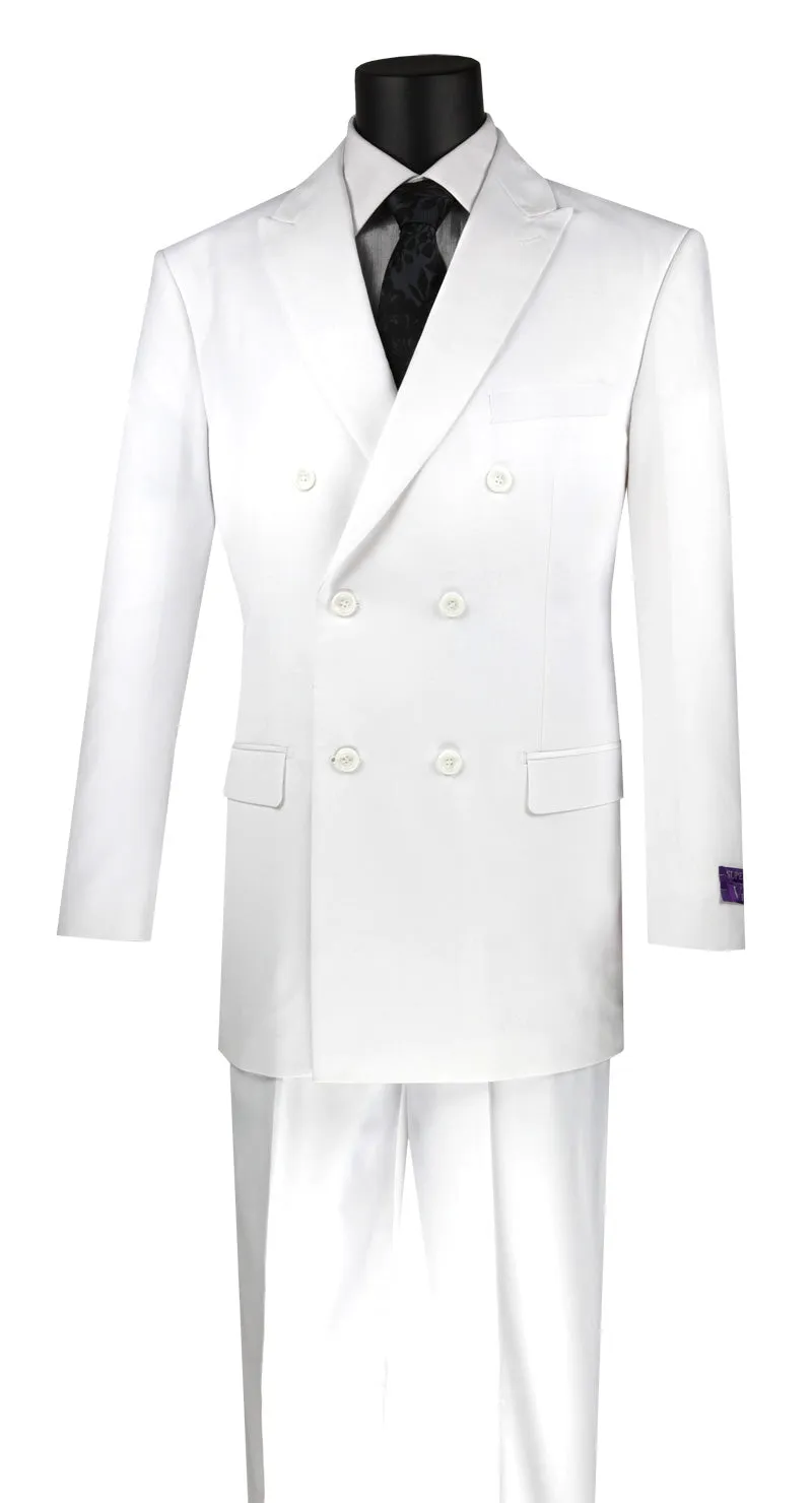 Vinci Regular Fit Double Breasted 2 Piece Suit with Flexible Elastic Waistband White F-DC900