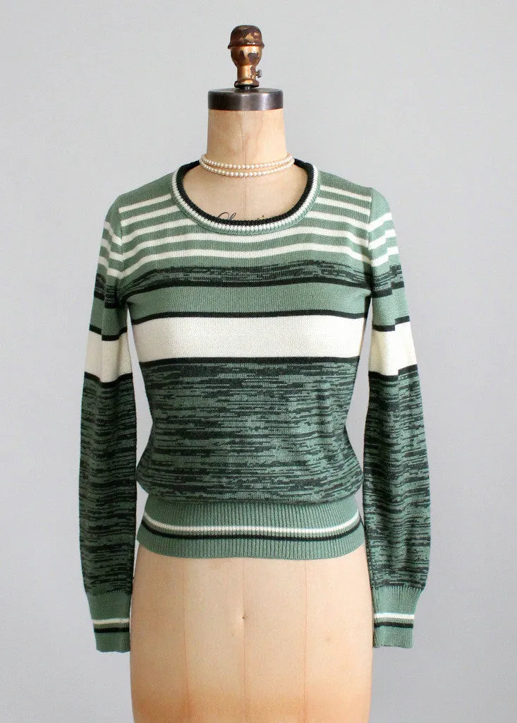 Vintage 1970s College Town Green Striped Sweater