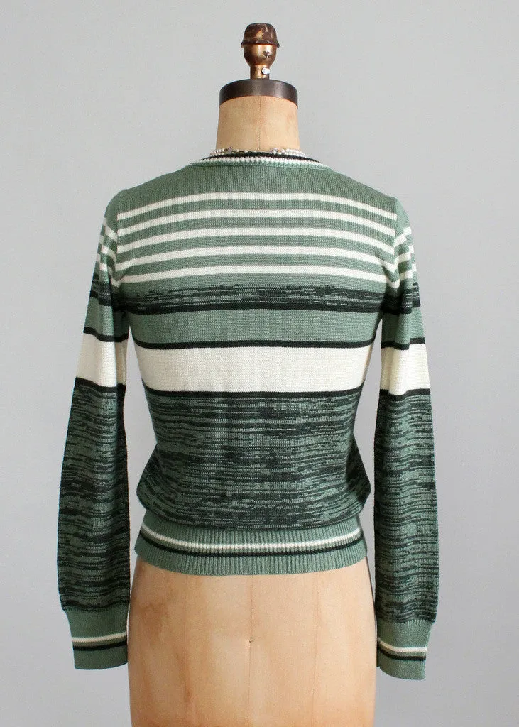 Vintage 1970s College Town Green Striped Sweater