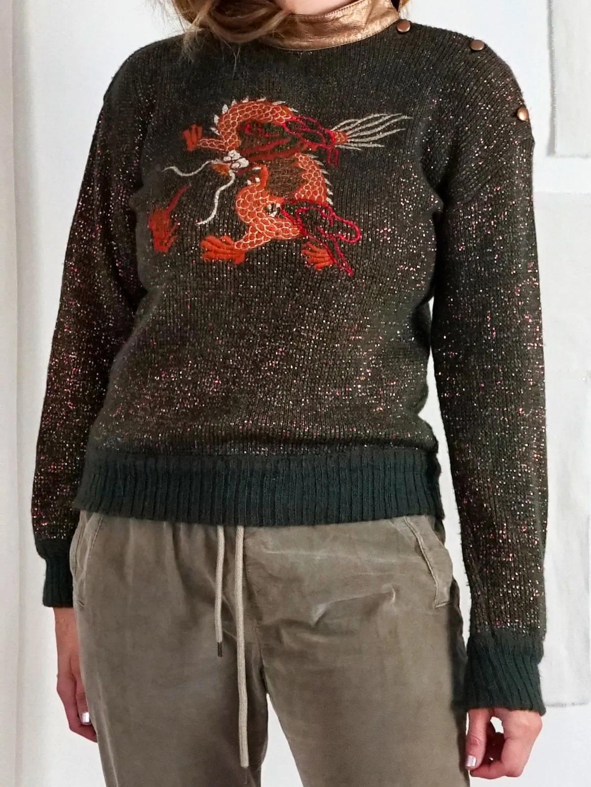 Vintage Dragon Metallic Leather Sweater