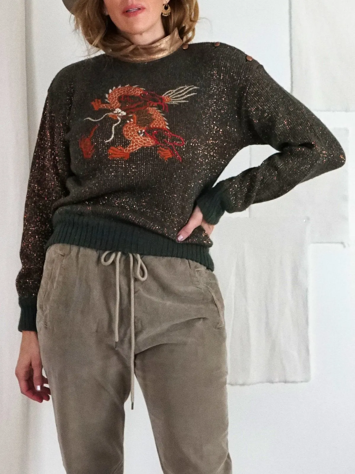 Vintage Dragon Metallic Leather Sweater