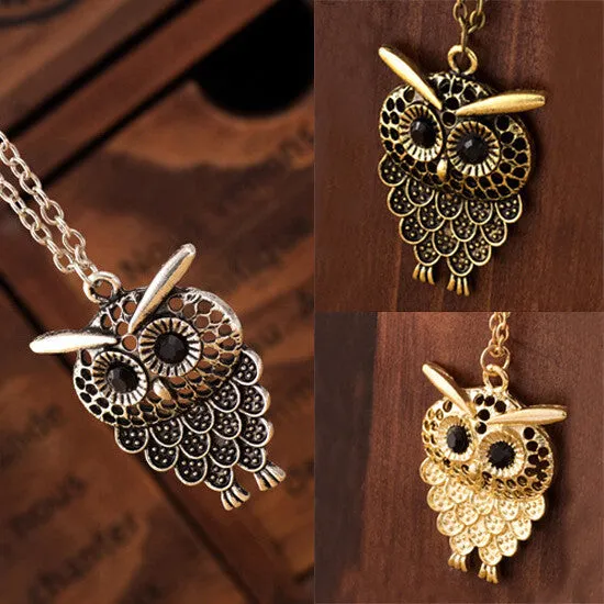 Vintage Women Owl Pendant Long Sweater Chain