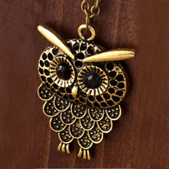 Vintage Women Owl Pendant Long Sweater Chain