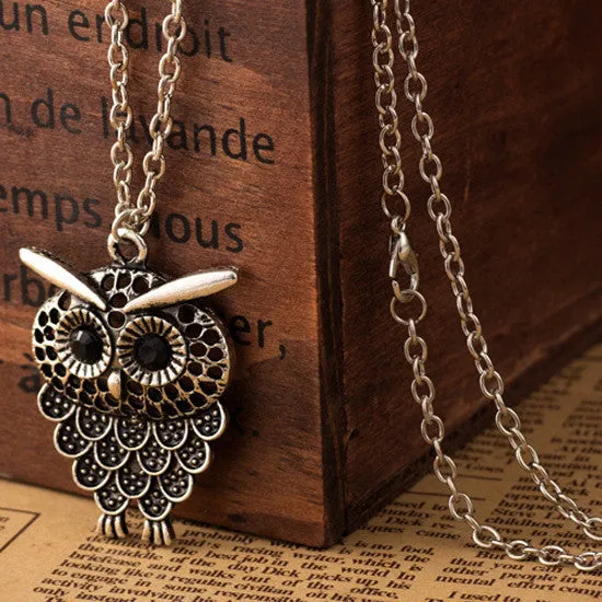 Vintage Women Owl Pendant Long Sweater Chain