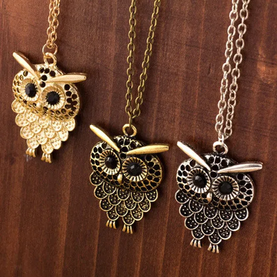 Vintage Women Owl Pendant Long Sweater Chain