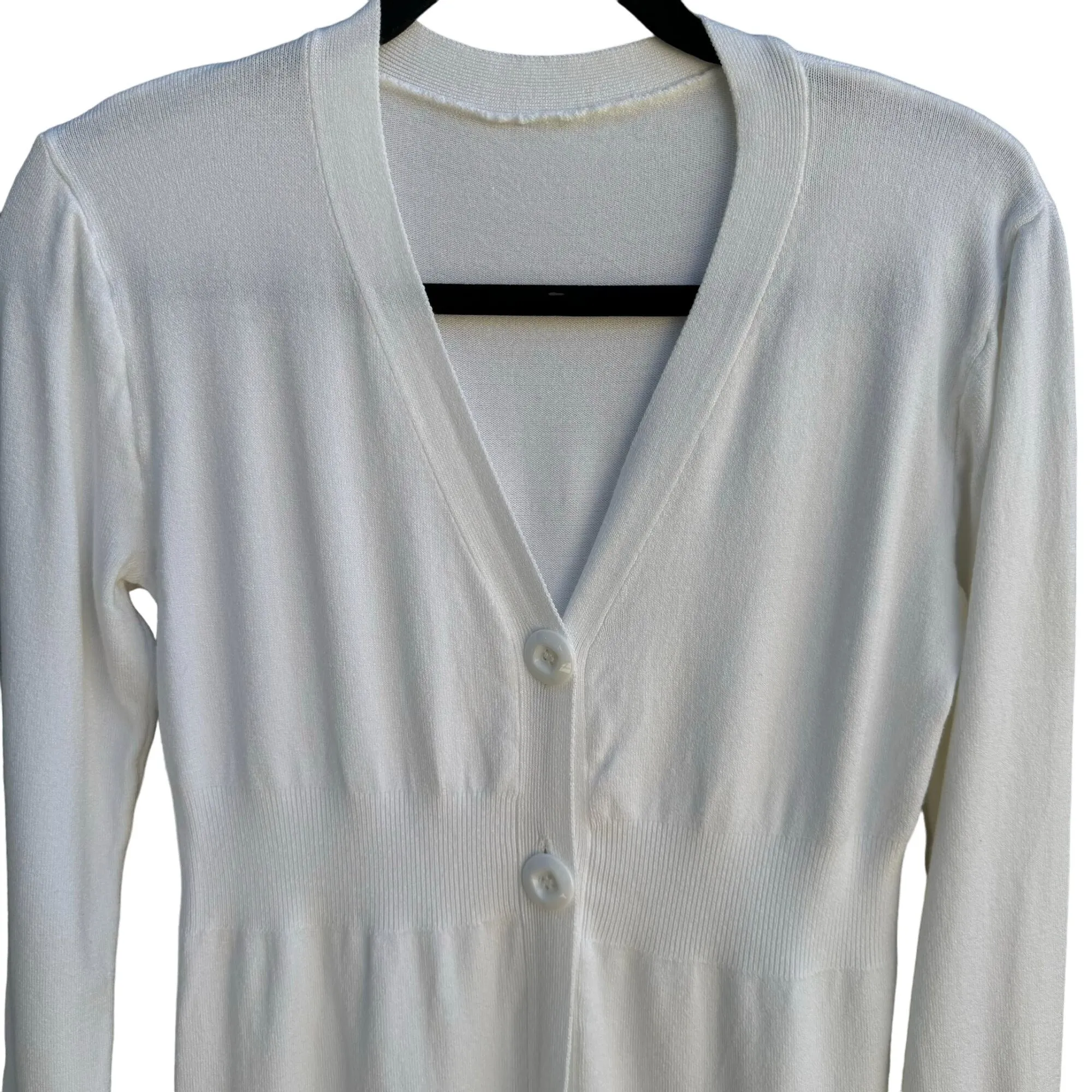 Vintage Women's White Two Button Long Sleeve V Neck Super Soft Cardigan Sweater