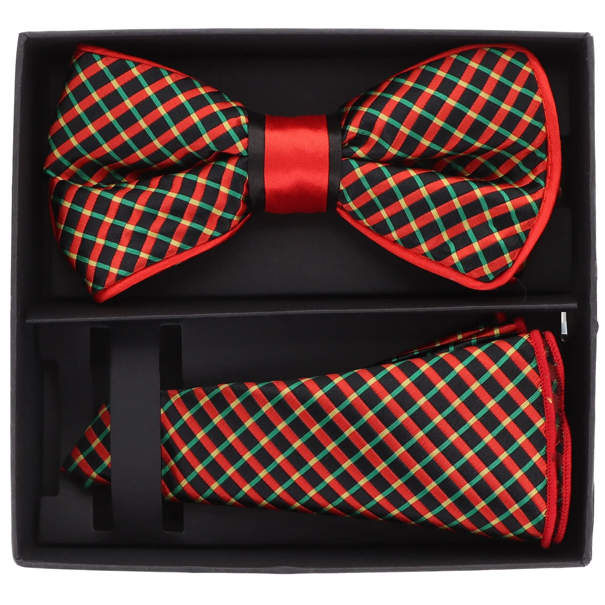 Vittorio Farina Men's Piping Design Bow Tie & Round Pocket Square in Gift Box