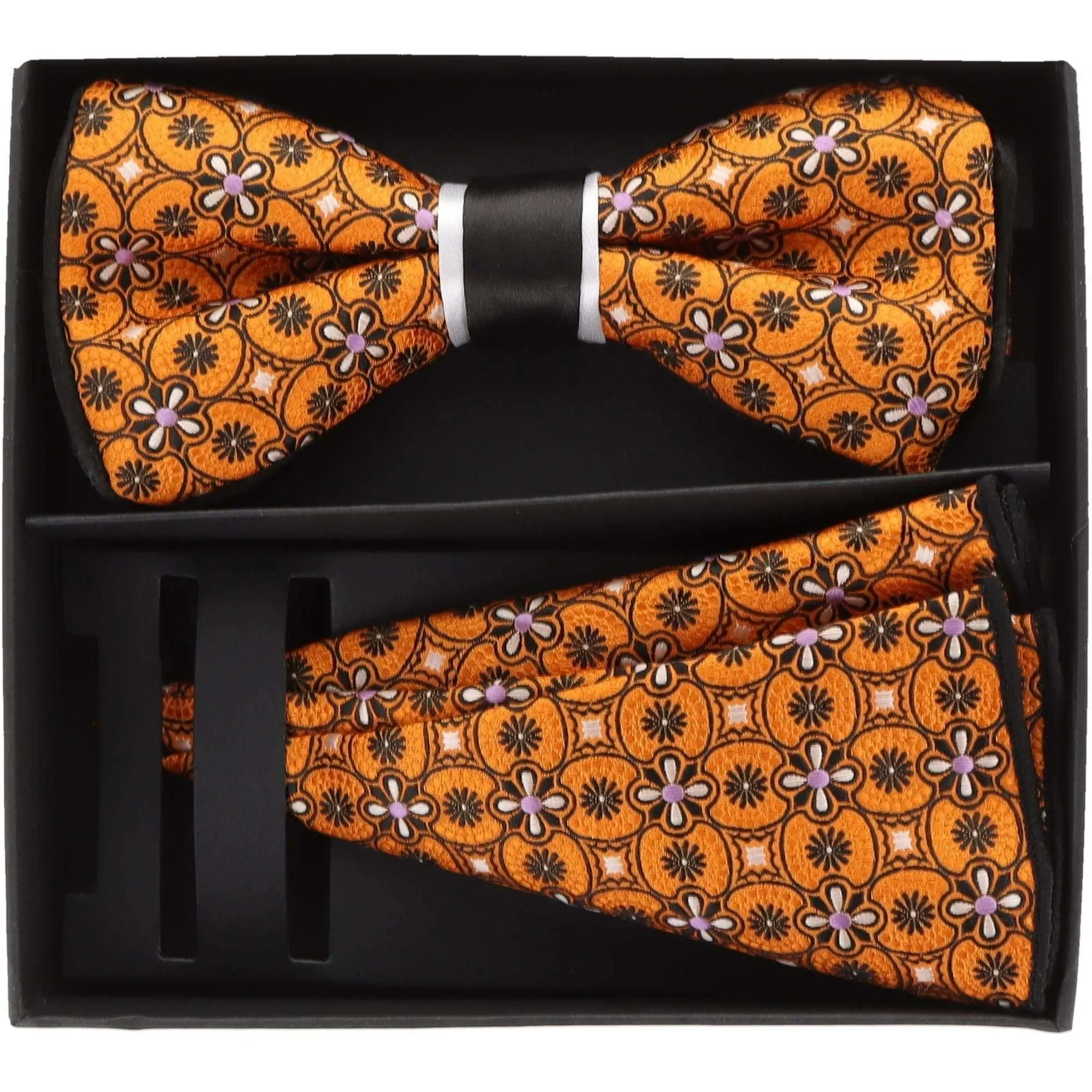 Vittorio Farina Men's Piping Design Bow Tie & Round Pocket Square in Gift Box