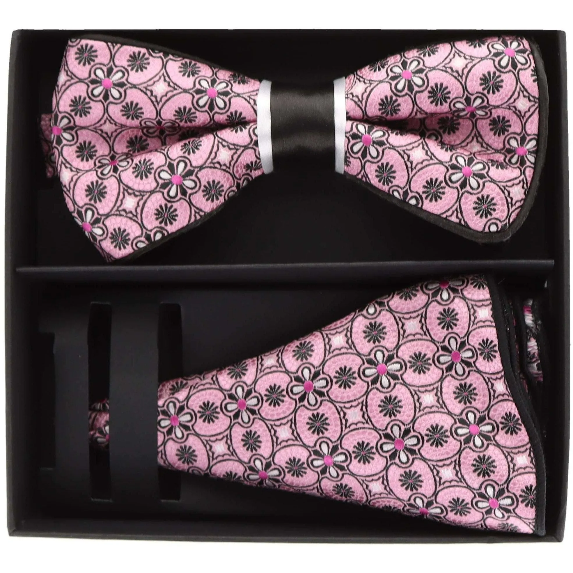 Vittorio Farina Men's Piping Design Bow Tie & Round Pocket Square in Gift Box