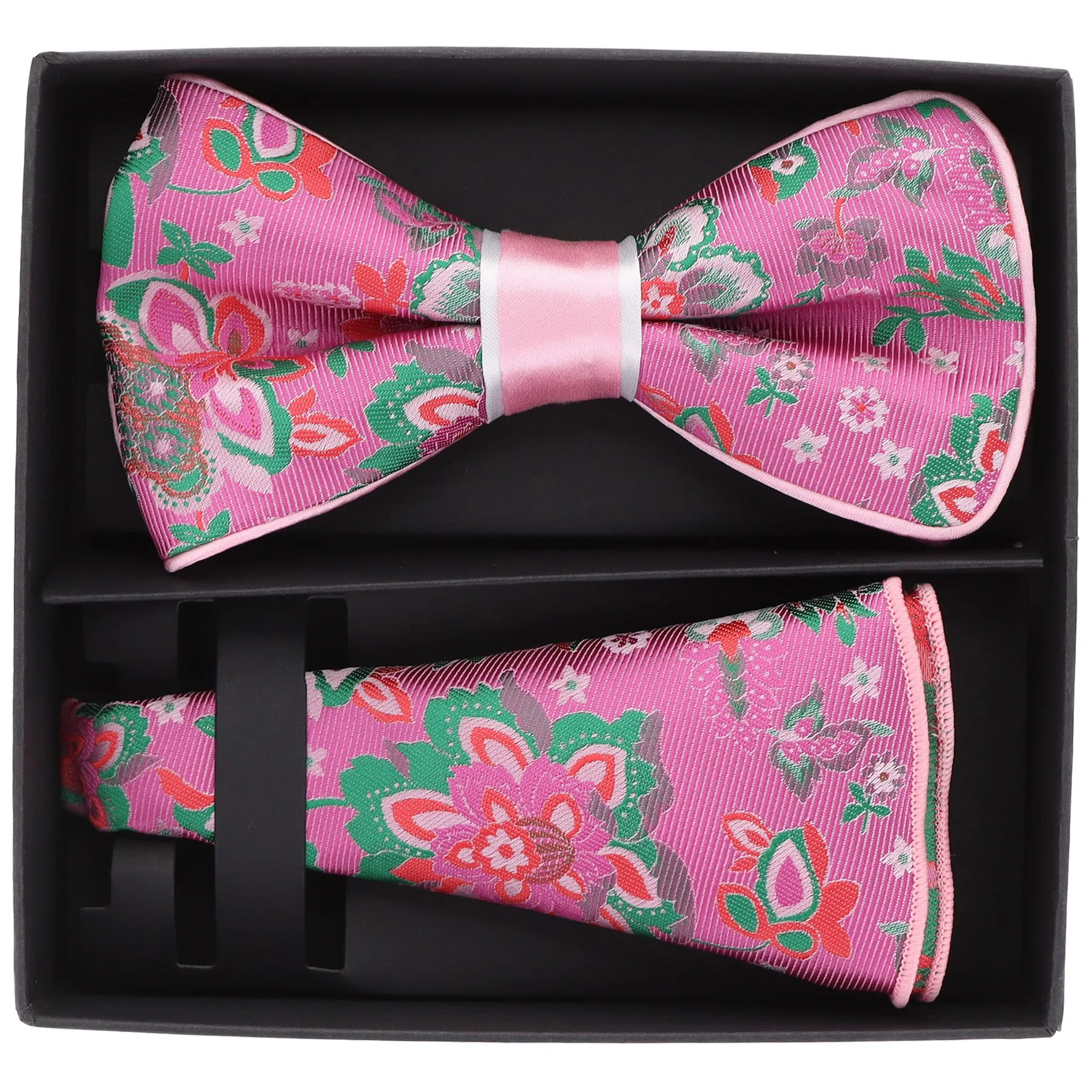 Vittorio Farina Men's Piping Design Bow Tie & Round Pocket Square in Gift Box