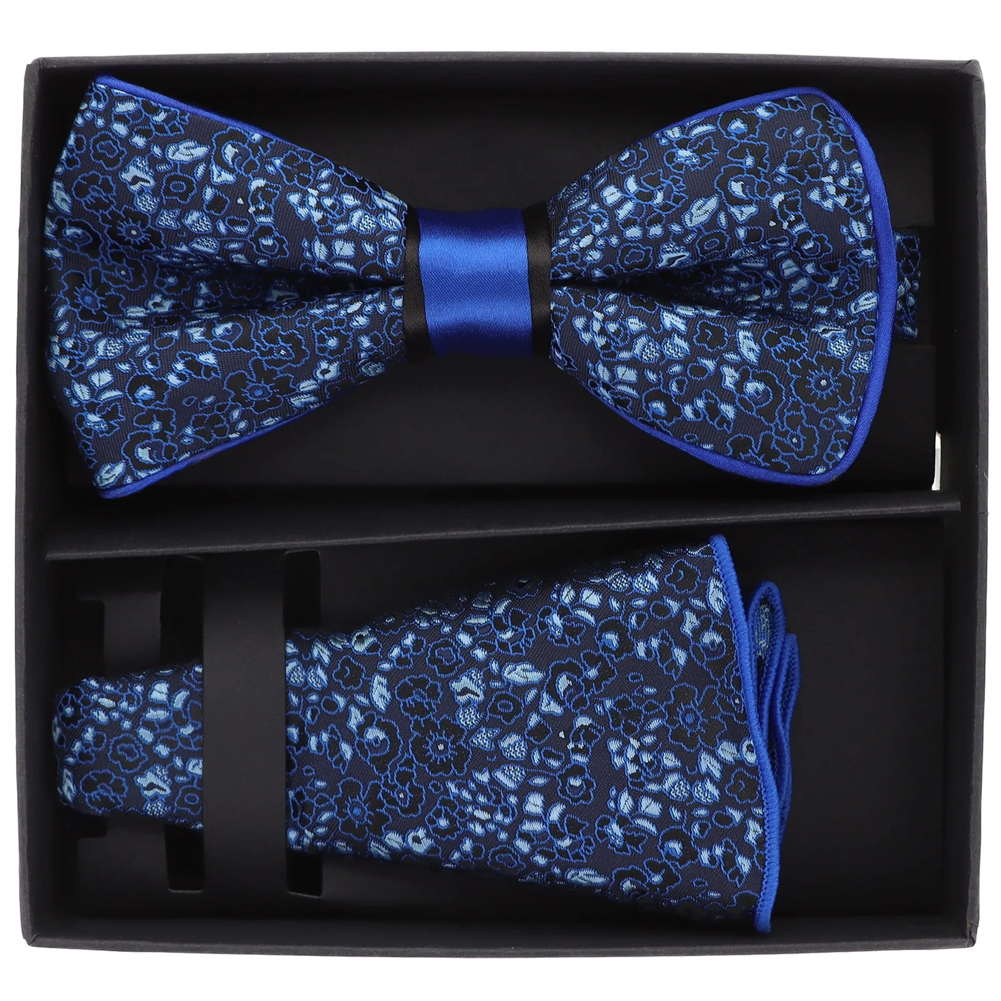 Vittorio Farina Men's Piping Design Bow Tie & Round Pocket Square in Gift Box